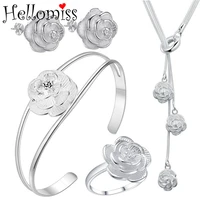 fashion silver jewelry sets for women flower pendant necklaceearringsbangle 3 pcs costume jewelry set women accessories bijoux