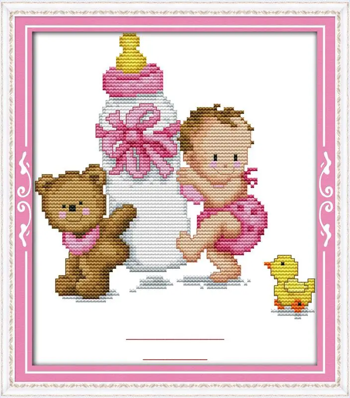 Бутылка для детского сертификата о рождении (розовый) DMC вышивка крестиком Набор