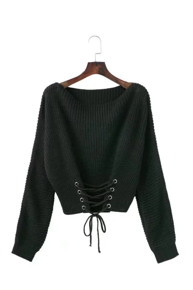 fashion spring new women's sweater lace waist thin pullover bottoming | Женская одежда