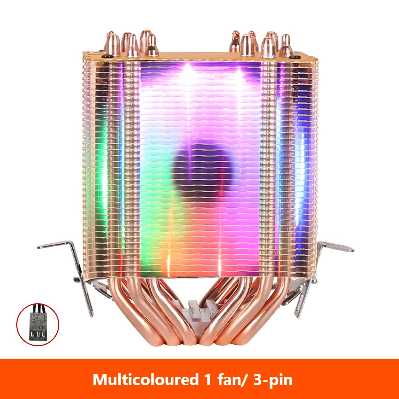 Multicoloured 1 fan Процессор радиатор Высокое качество 6 тепловой трубы двойная башня охлаждения 9 см вентилятор RGB поддерживает 3 вентилятора 3Pin Процессор вентилятор для Intel и для AMD - Цвет лезвия: Multicoloured 1 fan