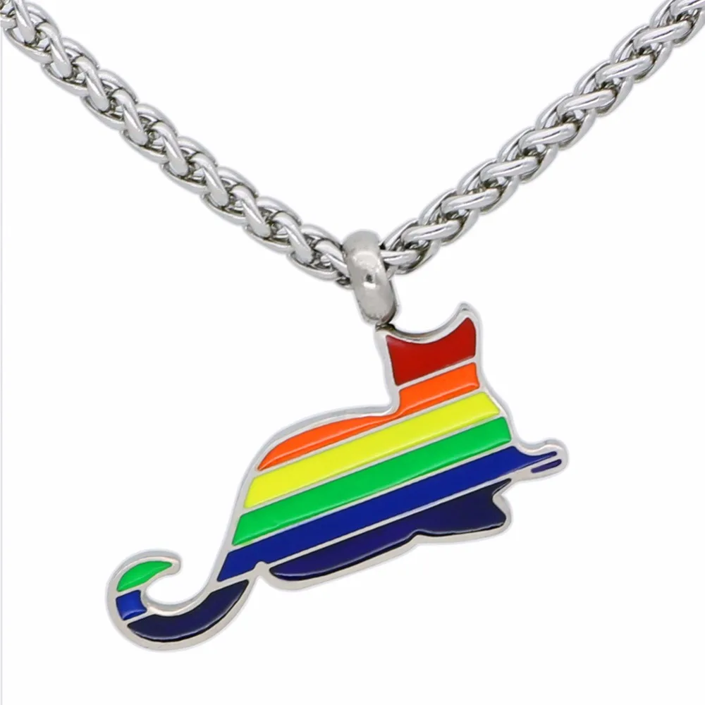 2018 Creative Rainbow Cat Gay Pride Stainless steel Necklace For Woman Men LGBT gift for Foever Love Pendant | Украшения и