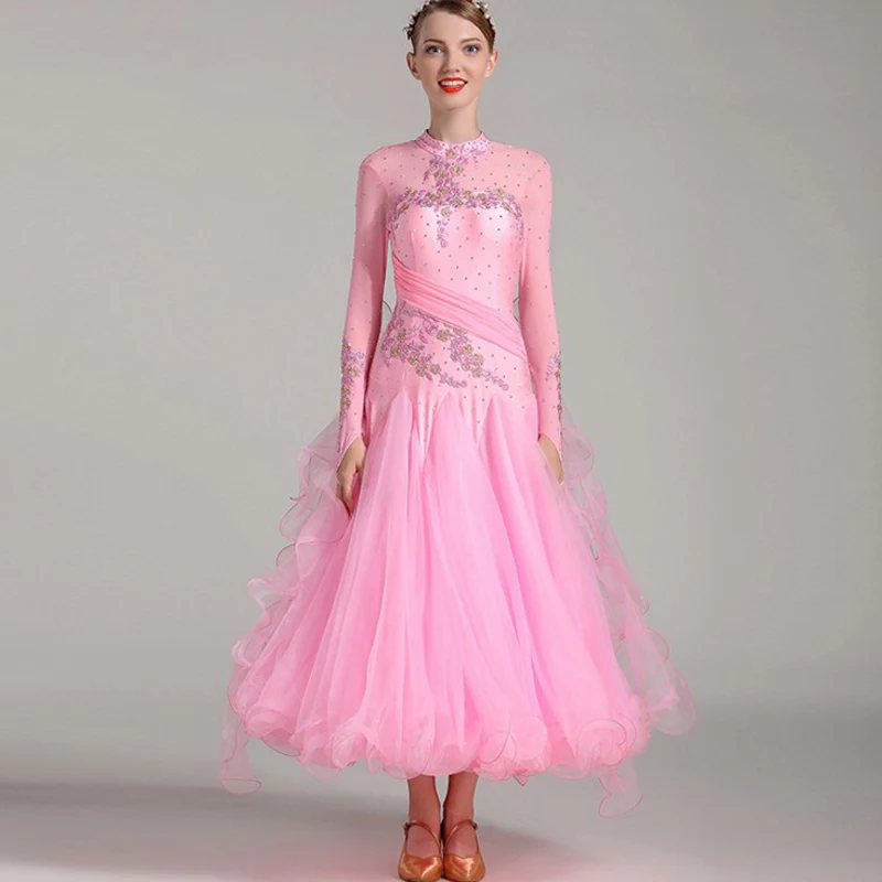 Pink Красные, синие платья для конкурса бальных танцев, вальс, танцевальное платье, стандартные костюмы, бальное платье - Цвет: Pink