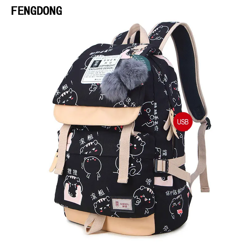 Fengdong Lightweight Canvas Bookbags Water Resistant School Backpacks Most Durable Bag for Teenage Girls and kids | Багаж и сумки
