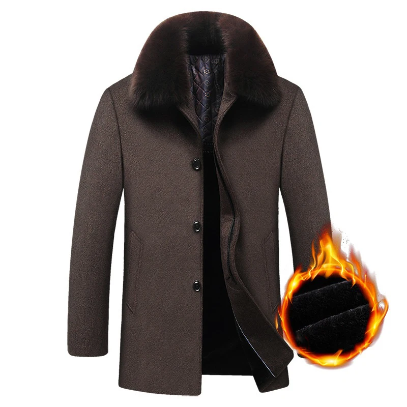 Autumn Winter New Thicker Fleece Warm Male Jacket Medium Long Fur Collar Men Woolen Trench Coat Plus size 4XL jaqueta masculina