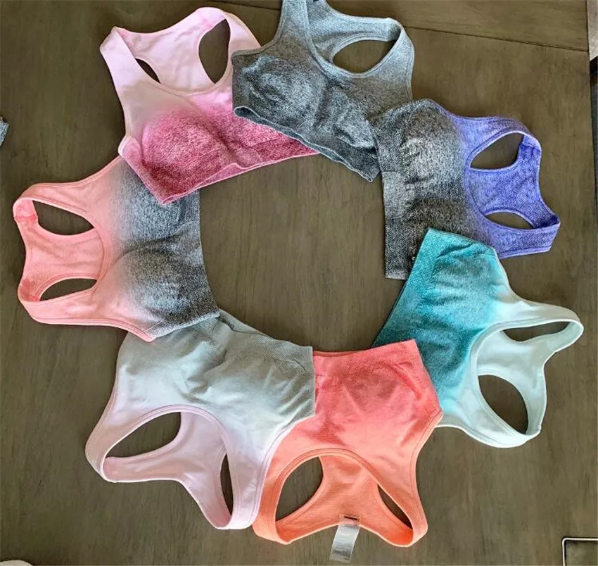 Ombre бесшовный Женский комплект 2 шт., спортивный костюм, одежда для спортзала, тренировки, без рукавов, для фитнеса, укороченный топ и резинка для волос, леггинсы, комплект для йоги
