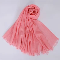 spring solid viscose muslim hijab shawl plain scarves soft cotton frayed breathable pashmina wraps headband 190x120cm