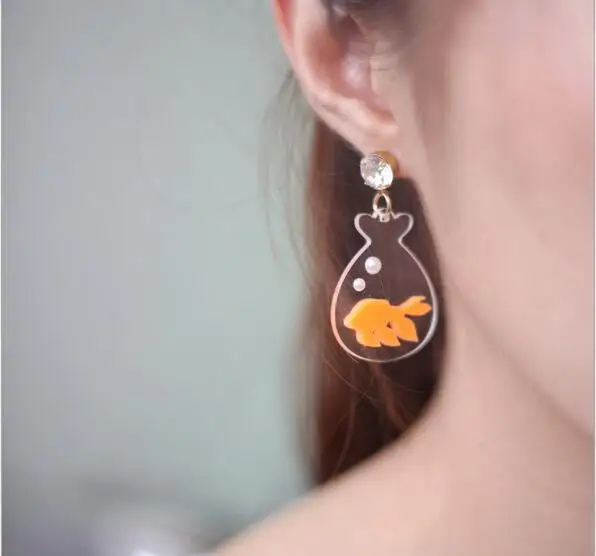 New fashion The goldfish Water bag Transparent fish tank carp drop earrings for women girl gift cute jewelry | Украшения и