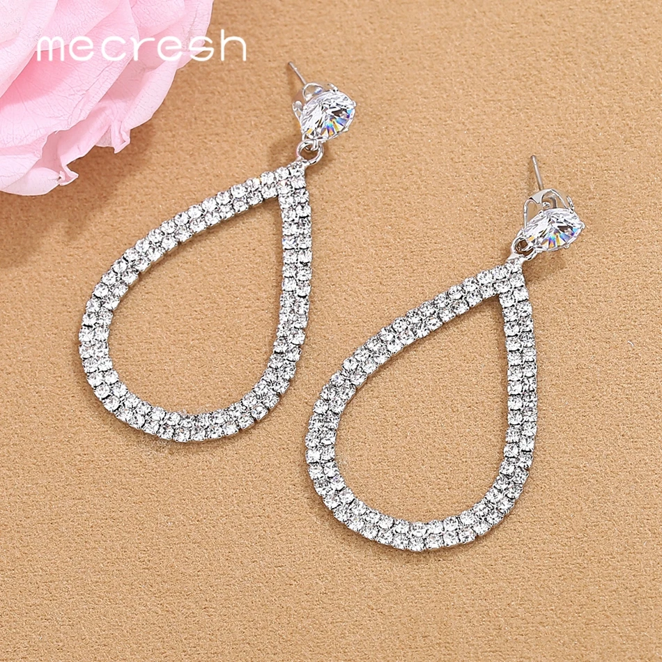 Mecresh Silver Color Teardrop Dangle Earrings 2019 Fashion Jewelry Simple Rhinestone Statement Women Accessories EH1452 | Украшения и
