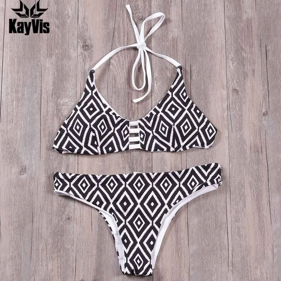 KayVis Новый женский клетчатый бикини сексуальный ретро купальник с высоким
