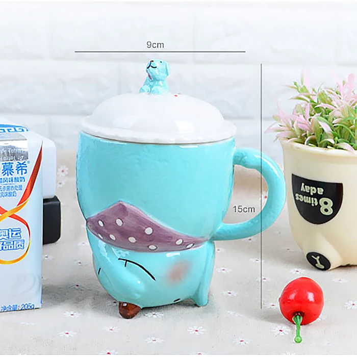 Симпатичные керамические кружки в стиле улыбка собака с крышкой креативная