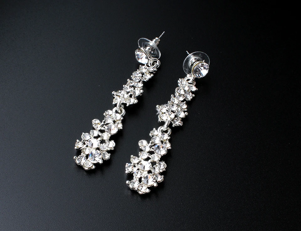 jiayijiaduo Classic Crystal Wedding Jewelry Set Silver Color Necklace Earrings for Women's Dresses Banquet Dating Jewelry
