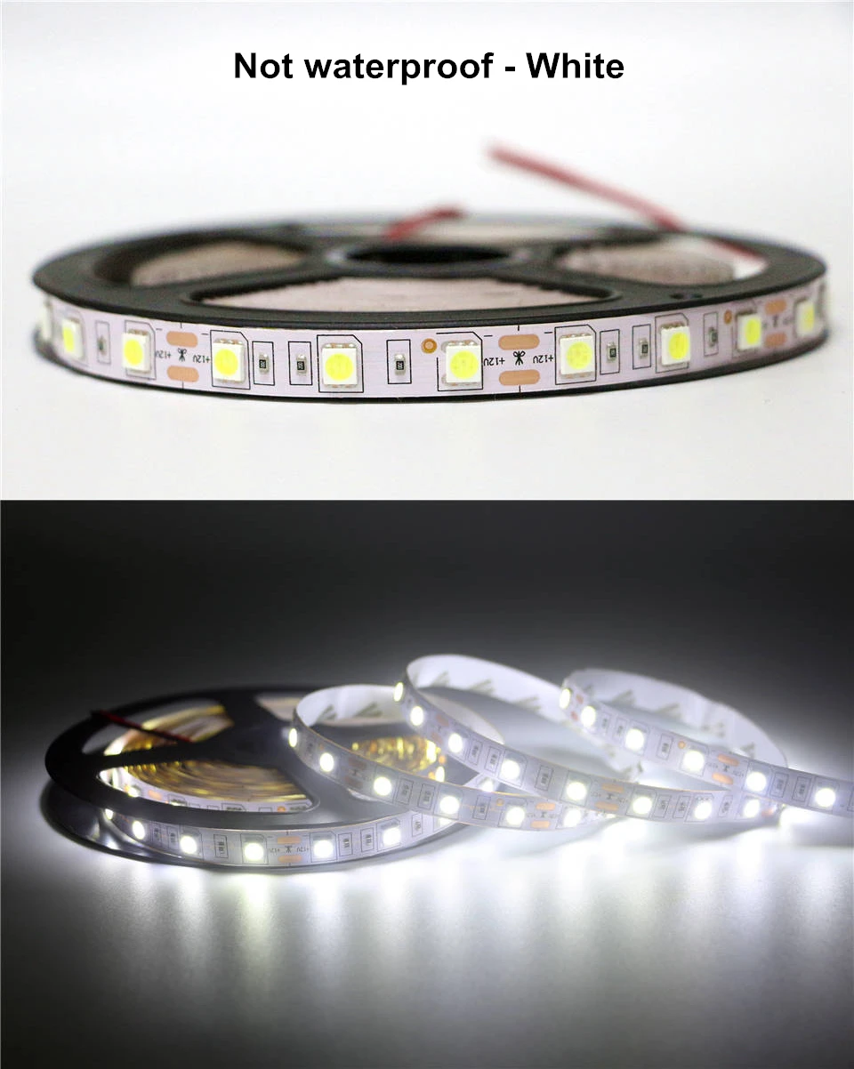Гибкая СВЕТОДИОДНАЯ лента SMD 5050 1/2/3/4/5 м 12 В 60 светодиодов/м водостойкая|5m smd 5050|led