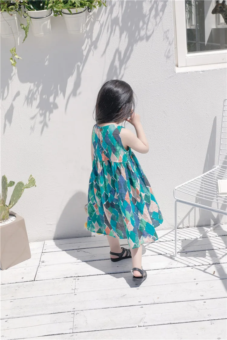 Celveroso Baby Girls Summer Dresses rhombic Print Long Cotton 2018 Beach Dress Fashion Children Clothing Outwear | Детская одежда и