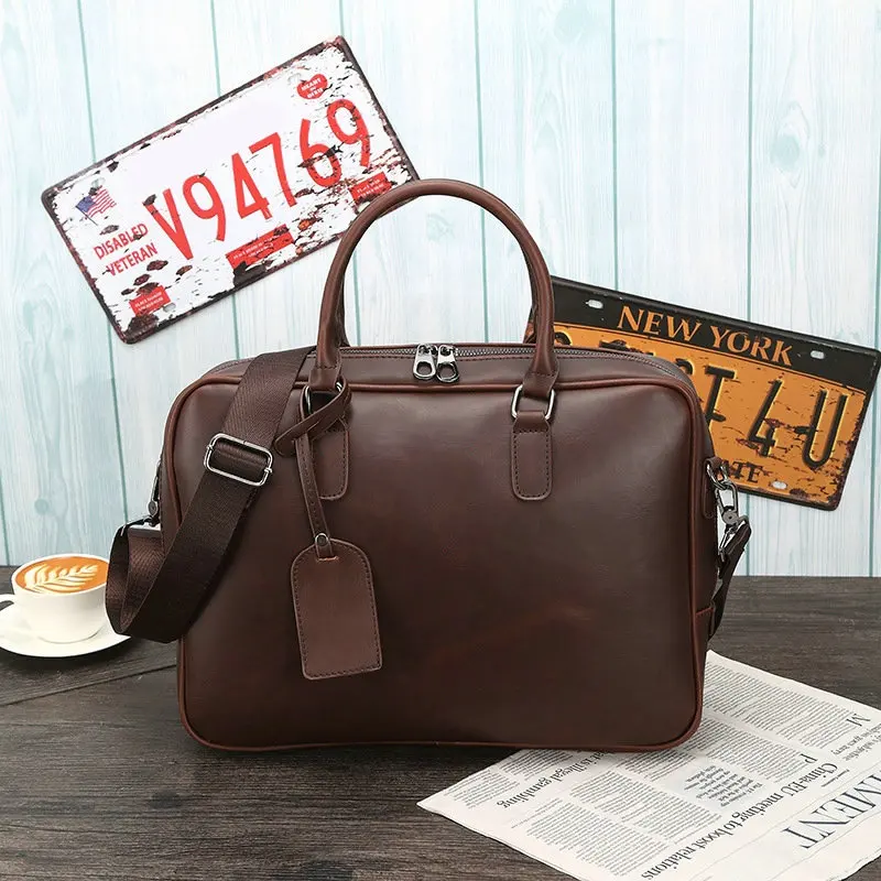 2019 Men Retro Briefcase Business Shoulder Bag Leather Handbag Bags Laptop Messenger Men's Travel | Багаж и сумки