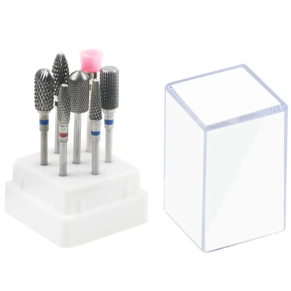 Tungsten Carbide Set 7 шт. набор сверл для ногтей с коробкой, карбид вольфрама, фрезы, аксессуары для маникюрных станков, электрические пилочки для ногтей, инструменты для ногтей - Цвет: Tungsten Carbide Set