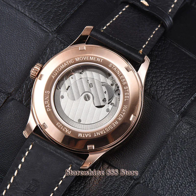 Новое поступление 42 мм parnis rose dial golden case date window ST1731 автоматические мужские часы |