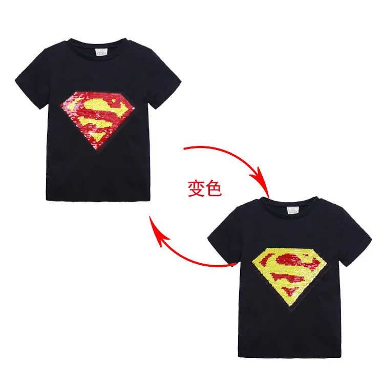 Цвет: желтый Летняя одежда для малышей; футболки для мальчиков и девочек; 1 предмет; детская Двусторонняя хлопковая Повседневная модная футболка с блестками; топы для детей; футболки - Цвет: Цвет: желтый
