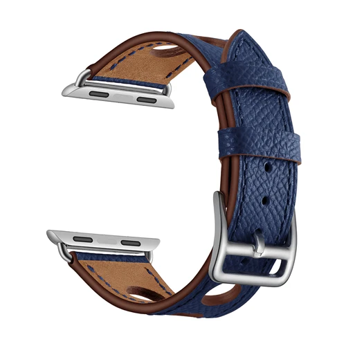 blue Ремешок из натуральной кожи для apple watch 4, 5, ремешок 44 мм, 40 мм, 42 мм, 38 мм, прочный браслет для iwatch 5/4/3/2/1 - Цвет ремешка: blue
