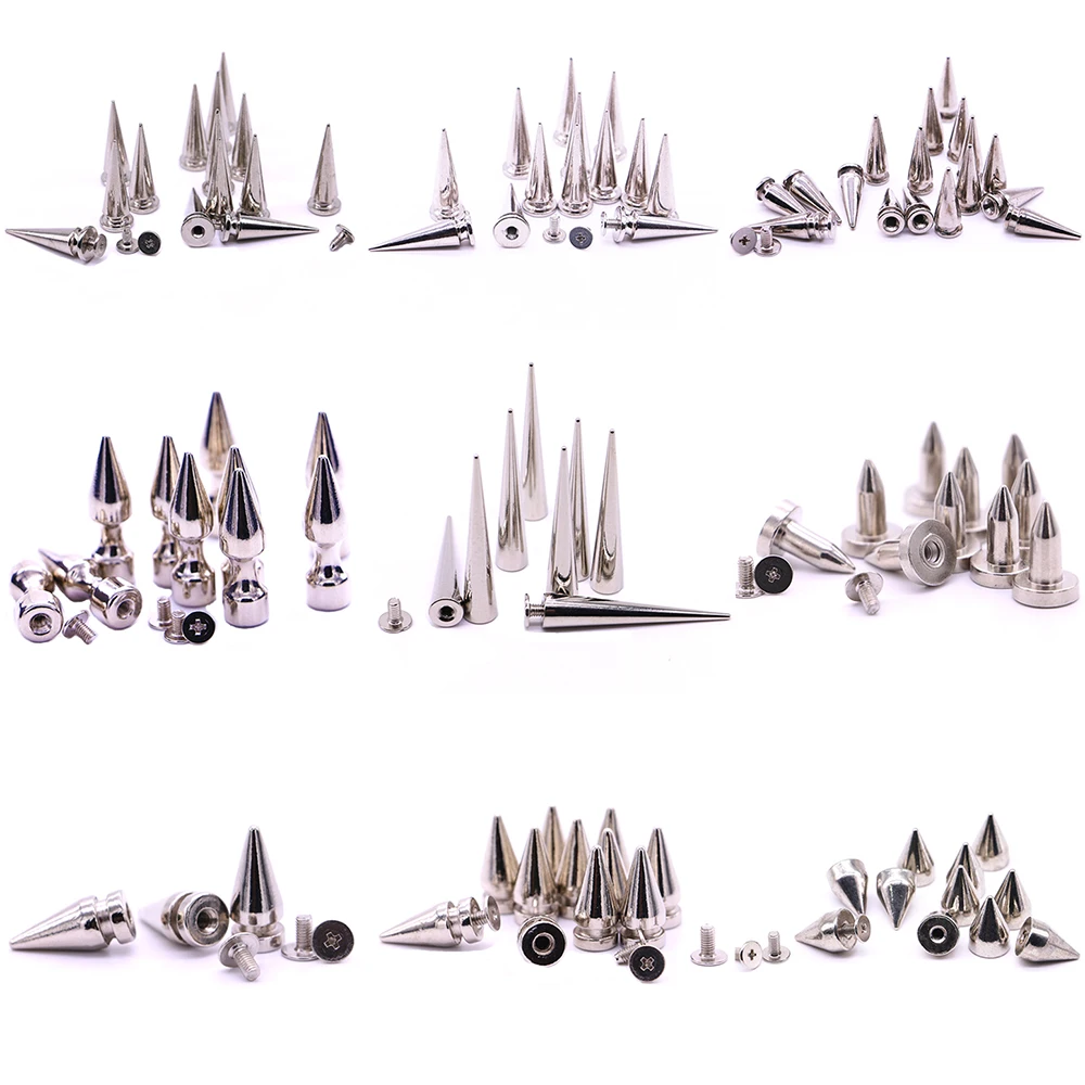 

New Silver top-grade tapered rivets, big leather craft studs rivets black spikes and studs silver studs punk