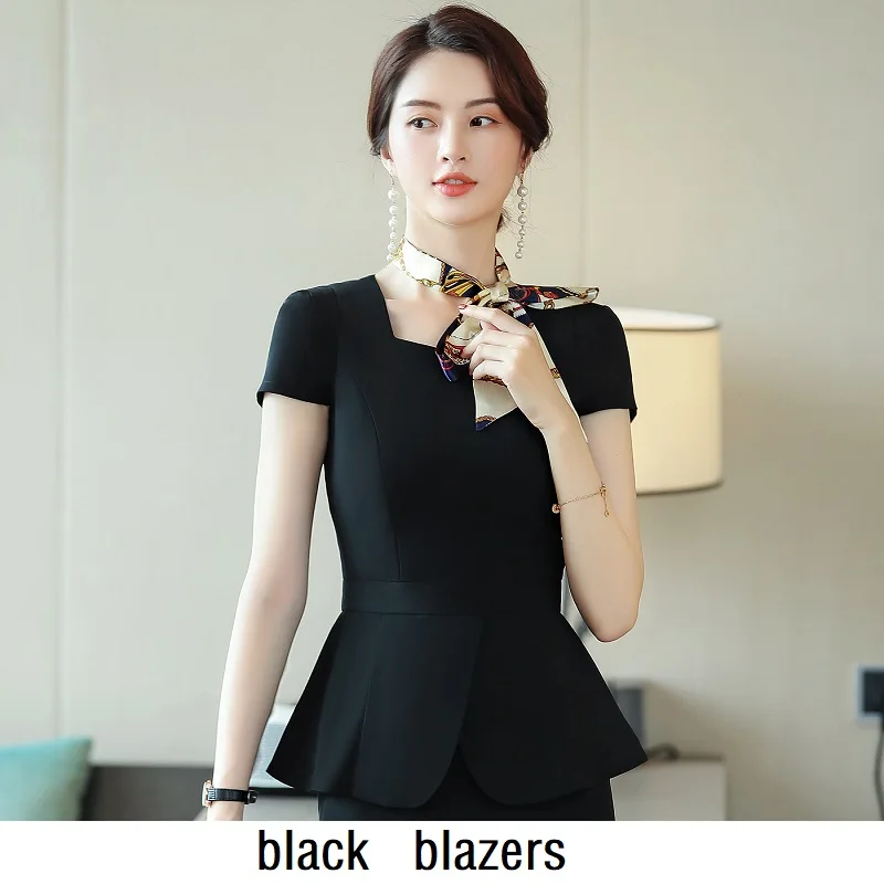 black blazers Женские костюмы тонкие летние с коротким рукавом блейзеры брюки 2-шт Набор OL формальные деловые женские брючные костюмы женские комплекты костюмы - Цвет: black blazers