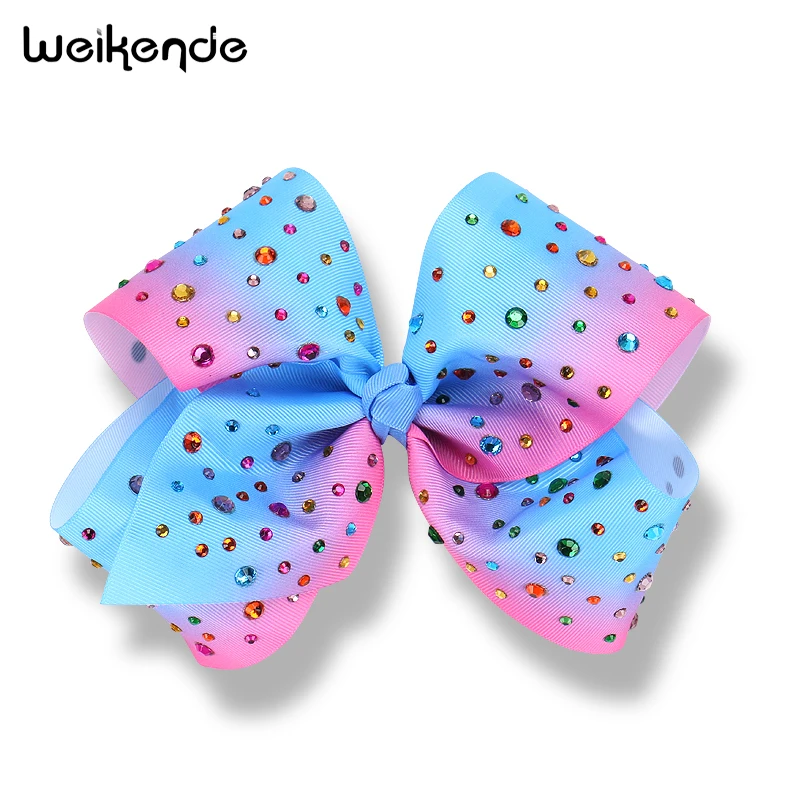 Manhattan Girls Boutique Grosgrain Hair Bows With Colorful Point Drill Clips Big Knotted Hairbow For Kids Accessories | Детская одежда