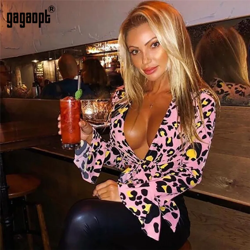 Gagaopt осень 2018 3 цвета леопардовые топы женские укороченные с длинным рукавом