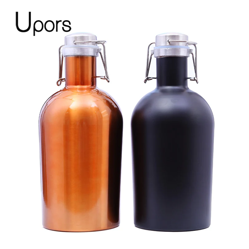 

Upors 64OZ Beer Growler Homebrew 304 Stainless Steel Home Brew Beer Flip Top Beer Growler Bottle 1.9L BPA Free Cap