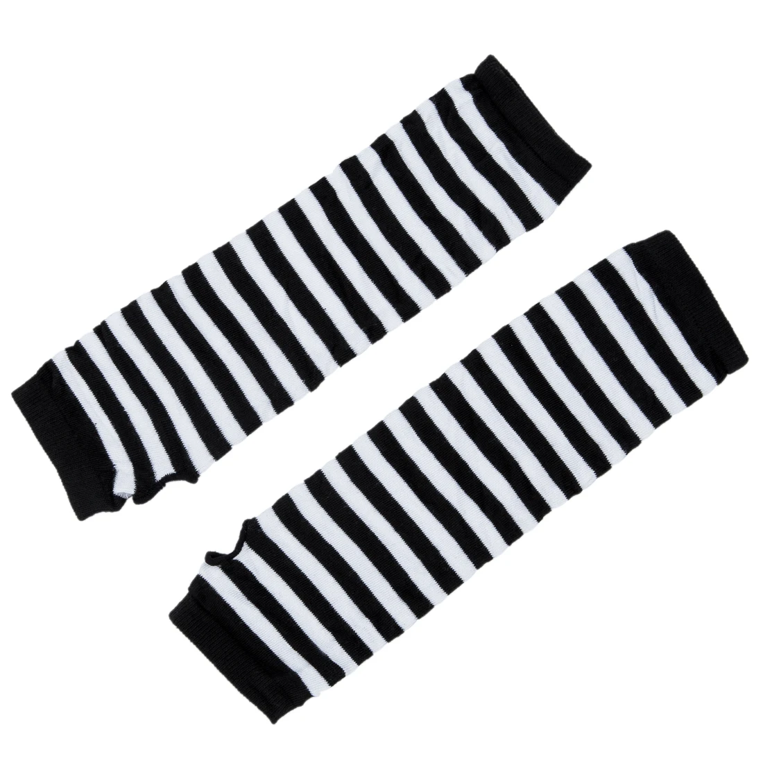 

Stylish Winter Warm Black White Striped Long Fingerless Gloves