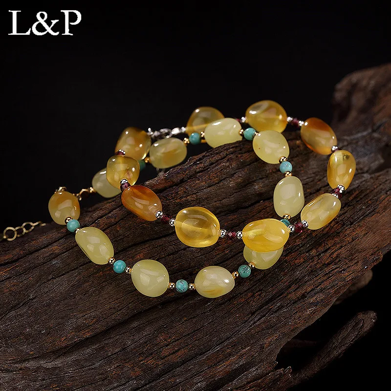 Женский браслет с бирюзой и гранатом L &amp P ручной работы из настоящего янтарного