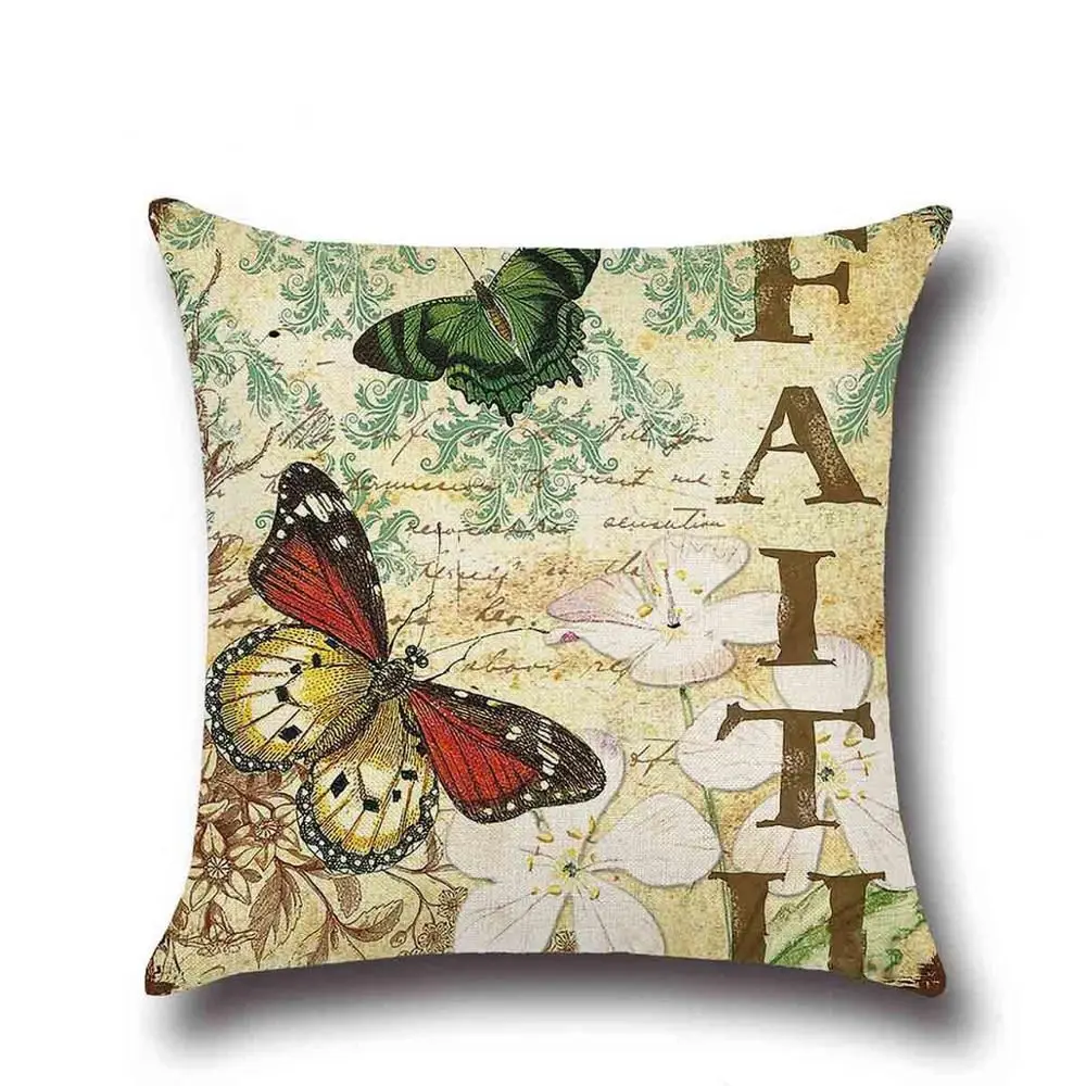 C 1Pcs 43*43cm Colorful Butterfly Floral Pattern Cotton Linen Throw Pillow Cushion Cover Car Home Sofa Decorative Pillowcase 40234 - Цвет: C