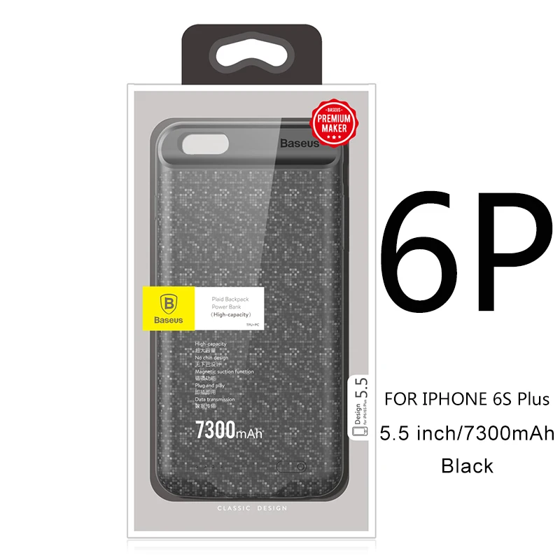 i6P 7300 Black Чехол Baseus 5000/7300mAh для портативного зарядного устройства для iPhone 6 6S Plus, внешний аккумулятор, запасное зарядное устройство, чехол для iPhone 6S - Цвет: i6P 7300 Black