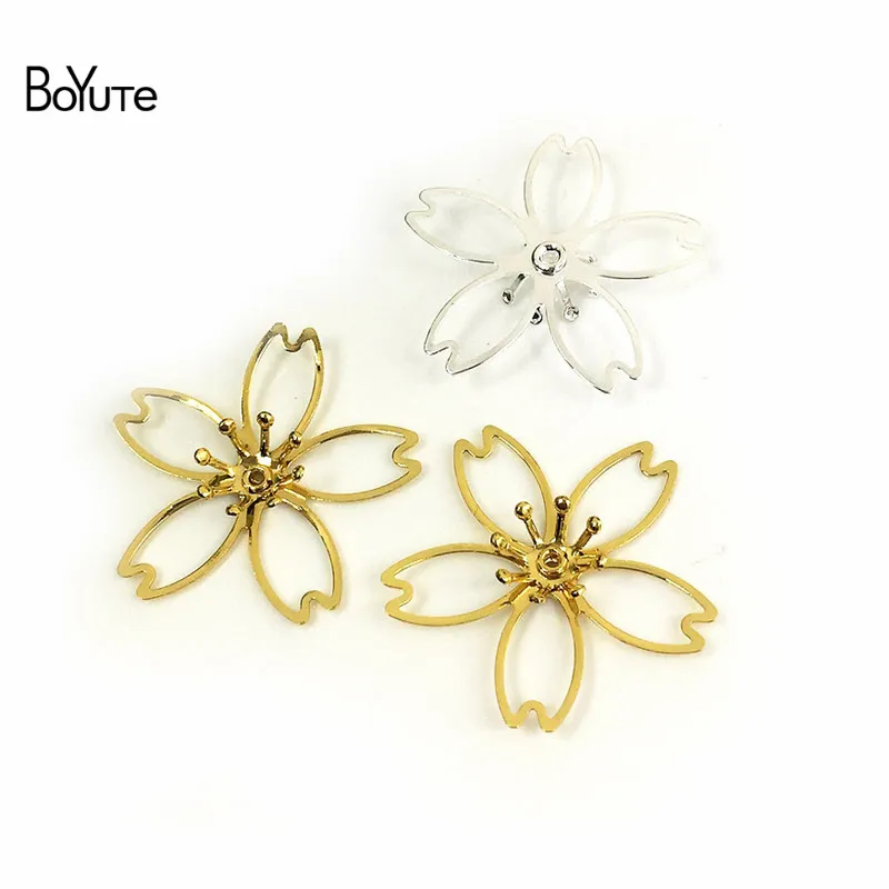 6 Flower-27MM BoYuTe 50 шт. металл латунь тиснение Филигрань Цветок аксессуары части для свадебных волос ювелирных изделий - Цвет: 6 Flower-27MM