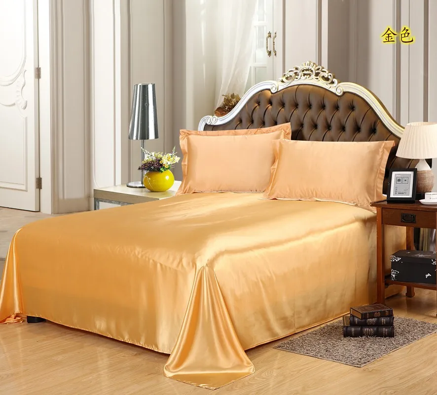Custom-made Black only Bed sheet Solid Satin Queen/King Size Home Bedclothes Linen Sheet Cover No Pillowcas | Дом и сад