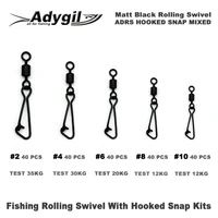 adygil matt black fishing rolling swivel with hooked snap kits adrs hooked snap mixed rolling swivel 2 4 6 8 10 200pcslot