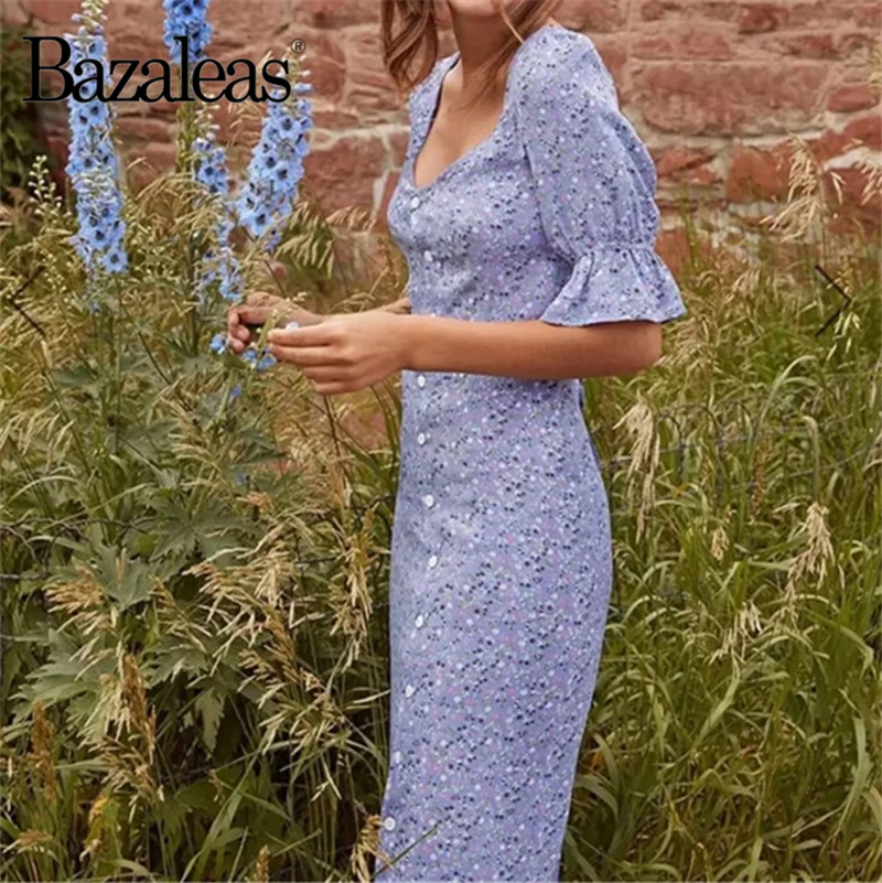 Короткий рукав клеш для женщин платья фиолетовый цветочный принт миди vestidos