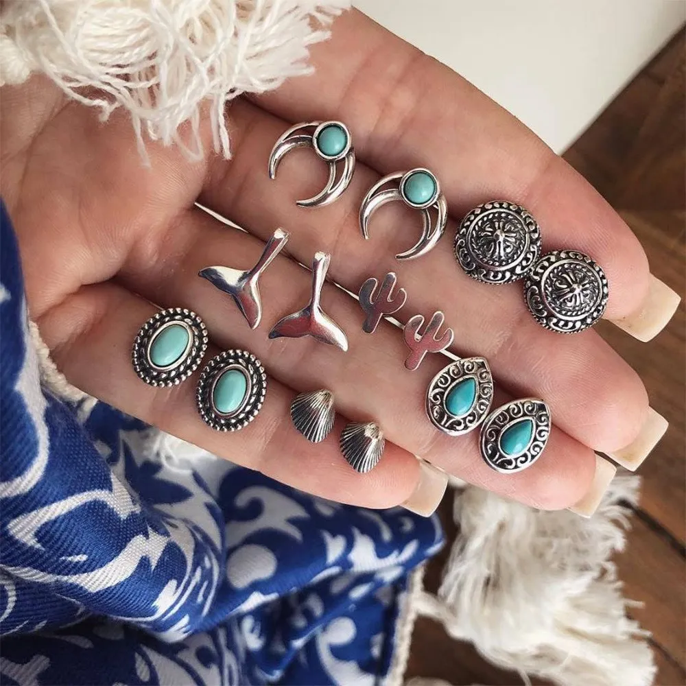 Мода темперамент серьги ювелирные изделия ретро Шарм кактус синие драгоценные