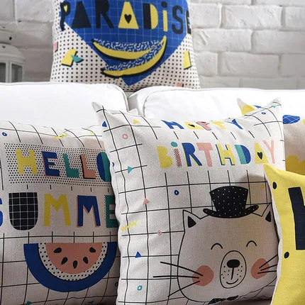 Модные желтые Цвет Кот подушки покрытия Hello Kitty белье хлопок Подушки Детские