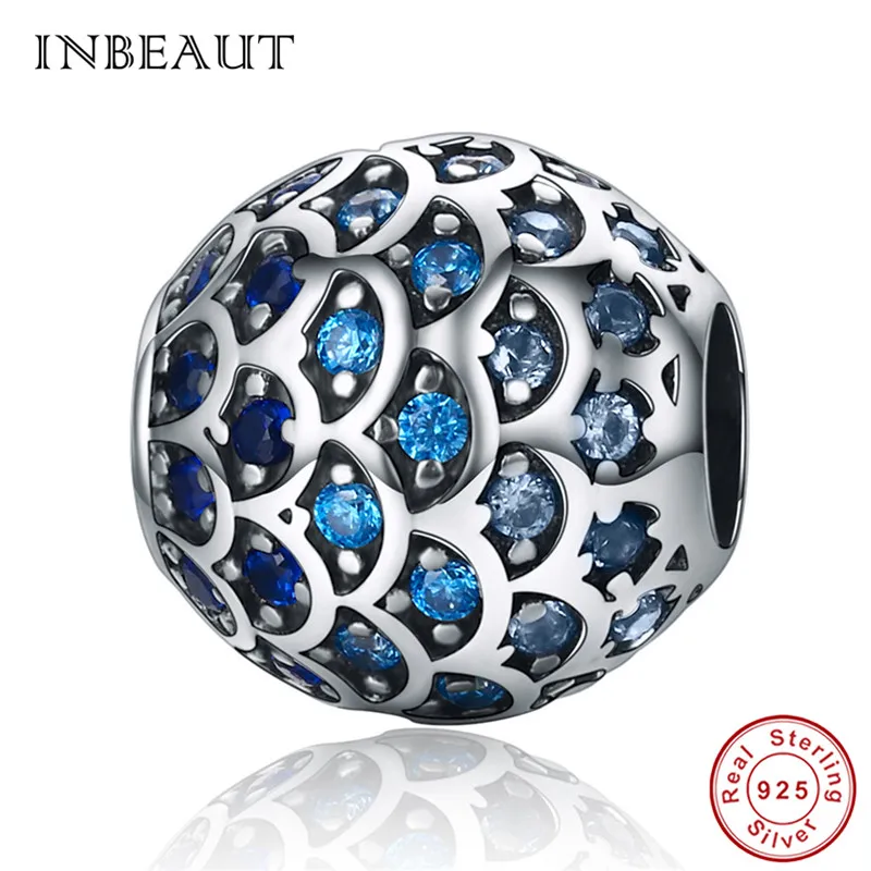 ss169 INBEAUT 925 пробы Серебряная Классическая безопасная цепочка с ромашками Синий Циркон звезда гитара Роза Шарм Подходит для Пандора Браслет - Окраска металла: ss169