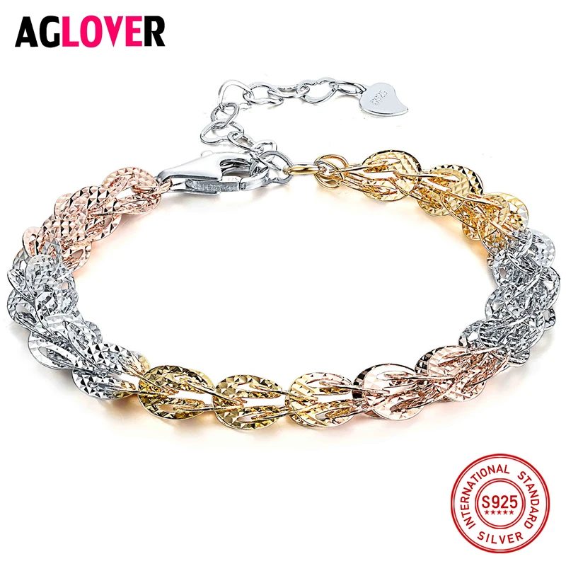 

AGLOVER 925 Sterling Silver Colorful Bracelets Charm Multi-Colorful Chain Fashion Jewelry For Women Jewelry
