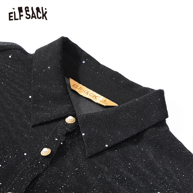 ELF SACK винтажные блестящие сексуальные открытые женские рубашки 2019 осенние