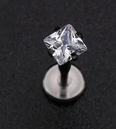Топ Мода титана G23 Daith Козелок Уха губы пирсинг зубец AAA циркон Лабрет хряща драгоценный камень Пирсинг 1,2*8 мм Ювелирные изделия для тела - Окраска металла: Square Stone