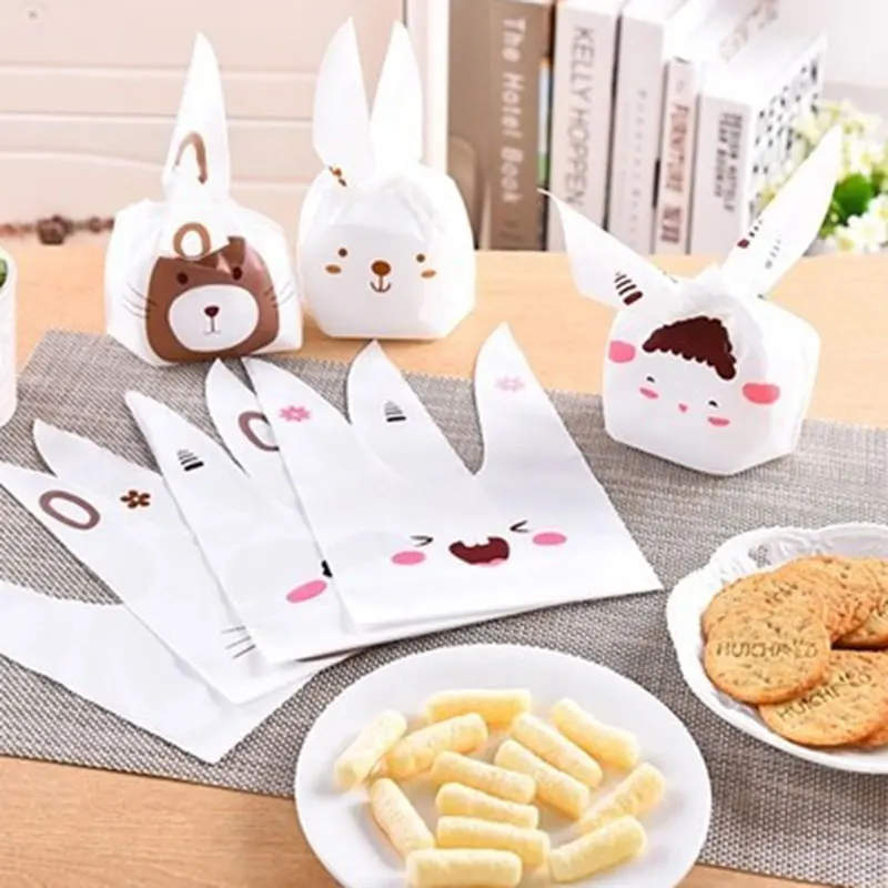 50 pcs White Rabbit ears cartoon animal cookie Gift Bag for Christmas birthday Party Candy Food&ampHandmade soap Packaging bags | Дом и сад
