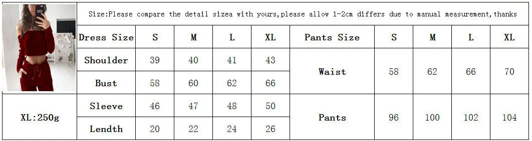 Women Clothes Set Red Long Sleeve Crop Top Blouse Off Shoulder Shirt Pants Leggings Trouser Pajamas Outfit 2pcs | Женская одежда