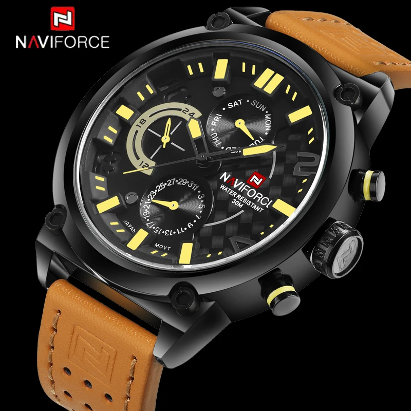 Часы наручные NAVIFORCE Мужские кварцевые брендовые Роскошные повседневные