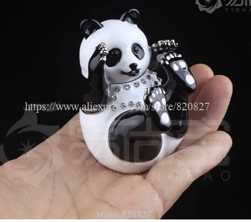 Коробка безделушка панда с кристаллами оловянный шарнирное кольцо коробка