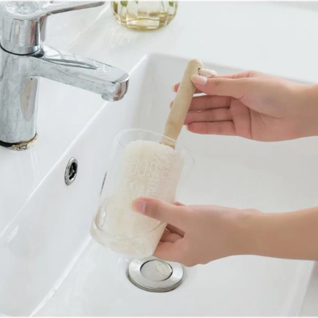 Натуральная щетка для чашки Loofah деревянная ручка может быть висячая инструменты