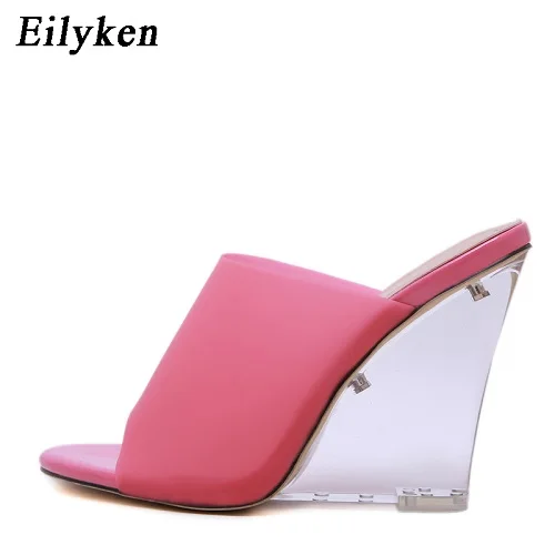 Red Eilyken/женские босоножки; модные уличные шлепанцы с открытым носком; пикантные летние туфли-лодочки на танкетке со стразами - Цвет: Red