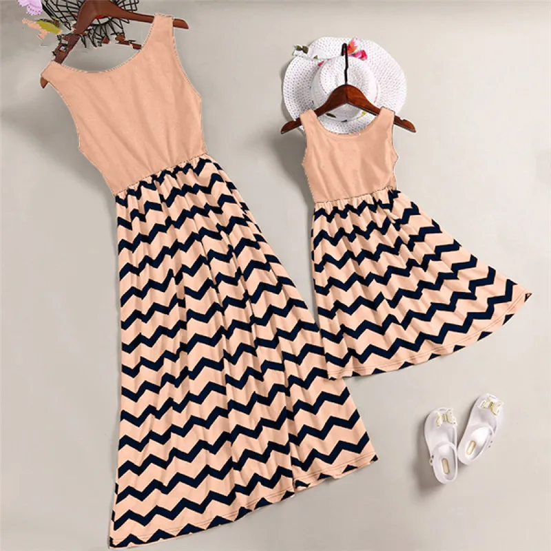 C0222 Color 5 Платья для мамы и дочки в полоску; коллекция года; Семейные комплекты; Полосатое платье для мамы и дочки; одежда для детей; C0222 - Цвет: C0222 Color 5