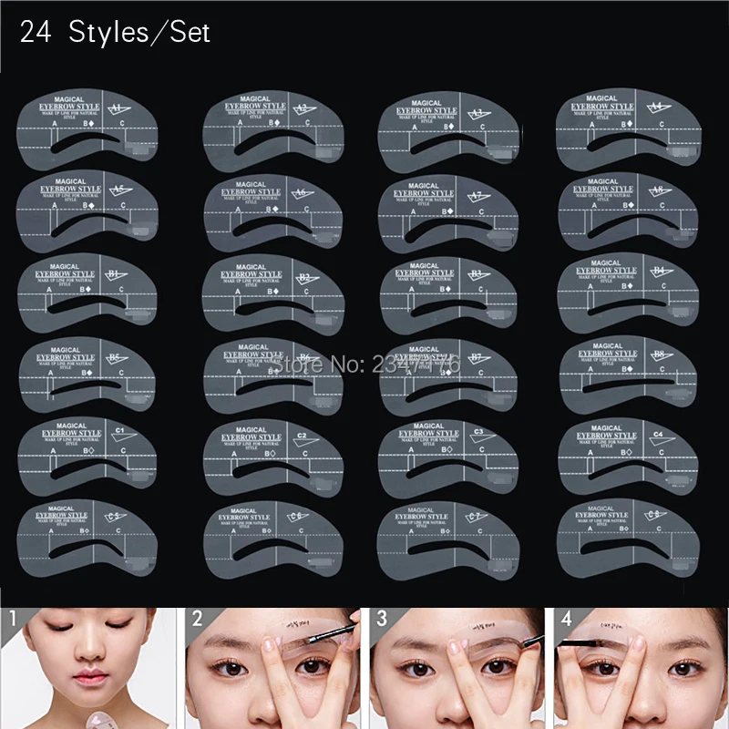 

240pcs Reusable Eyebrow Stencil Guide Styling Shaping Grooming Template eyebrow Card Makeup tool 24 styles Tattoo accesories