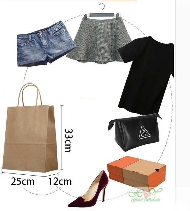 

10PCS kraft white paper bag with handle 33*25*12CM Multifunction wedding gift bag Fashion clothes shoes paper bags